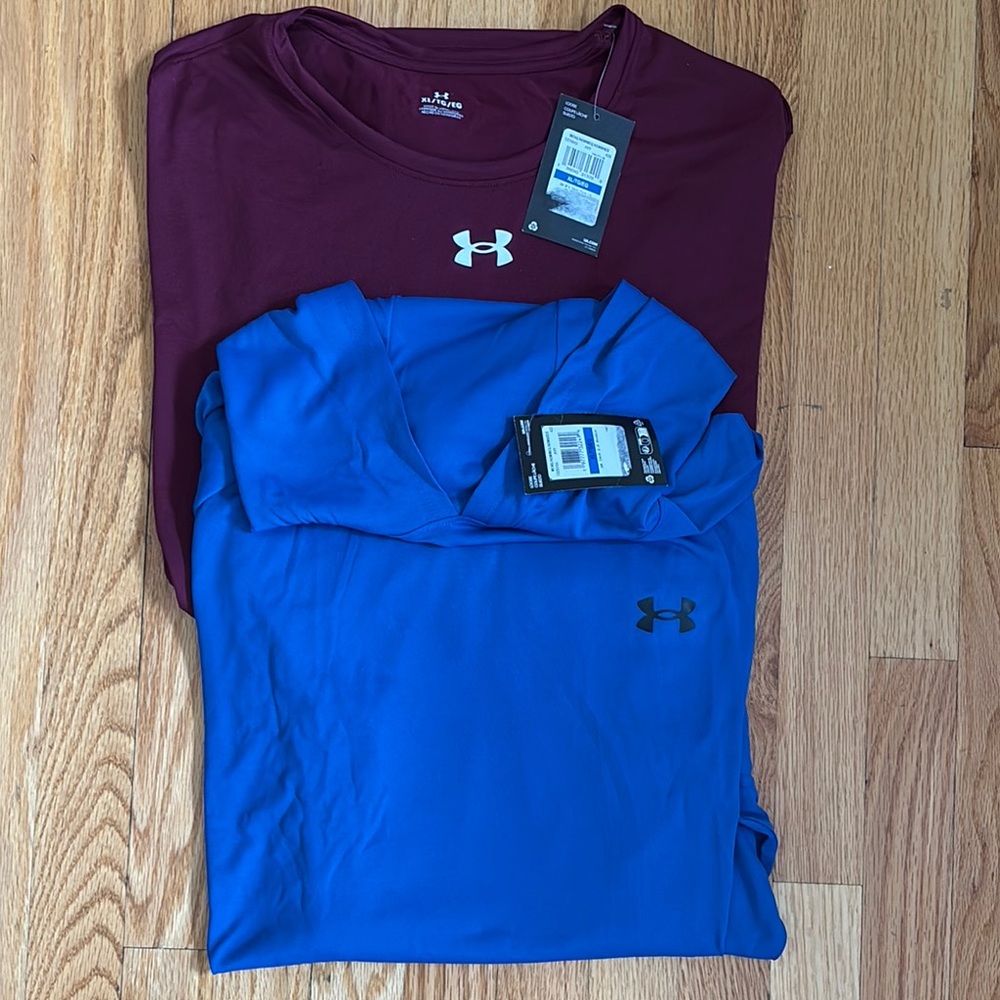 NWT Under Armour Men's Performance Shirts - Blue and Maroon .perfect condition!